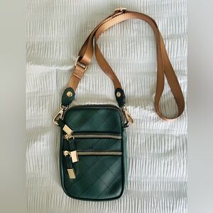 Sondra Roberts Dark Green Quilted Crossbody Bag